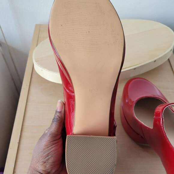 Coutgo Women's Round Toe Platform/Chunky Red Patent Leather Shoe (Size: 9½) - Picture 6 of 13